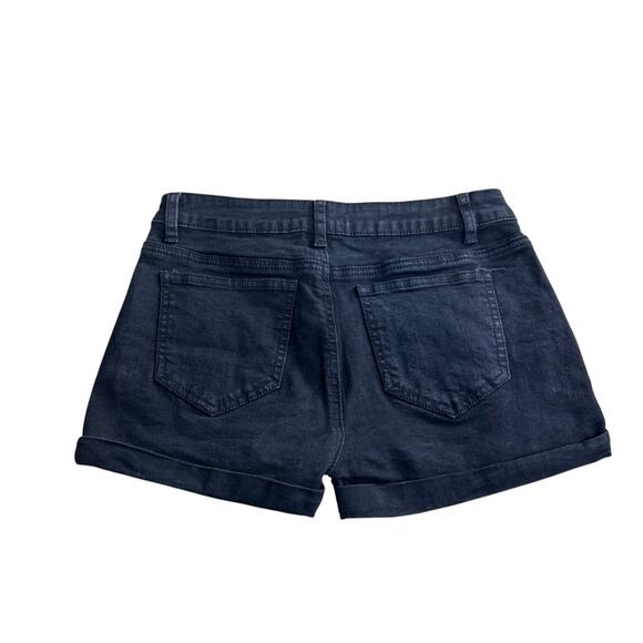 Encore Black Embroidered Flowers Jean Shorts Sz 7 Cuffed Stretch 2.5" Inseam - Picture 6 of 7